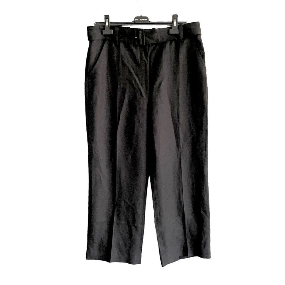 CLUB MONACO Linen High Waisted Wide Leg Cropped Pants With Belt Black 10